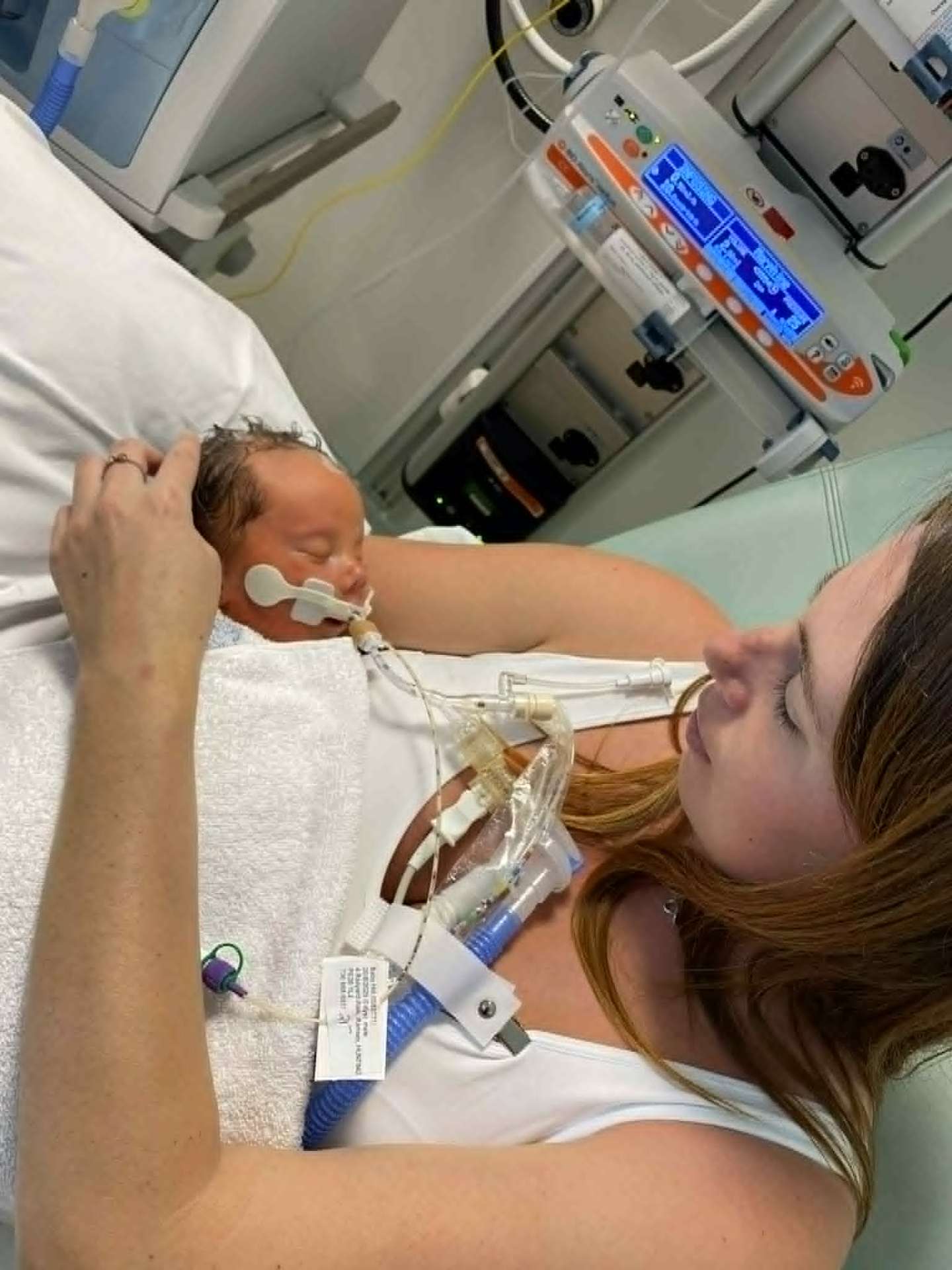 Noah resting on his mother's chest