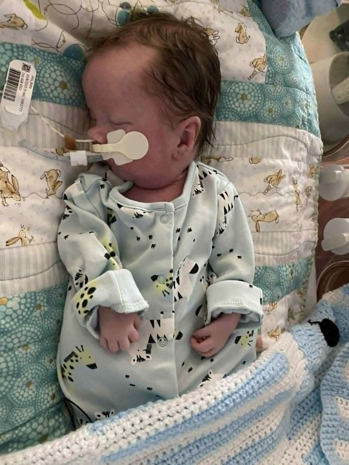 Noah in his giraffe pyjamas