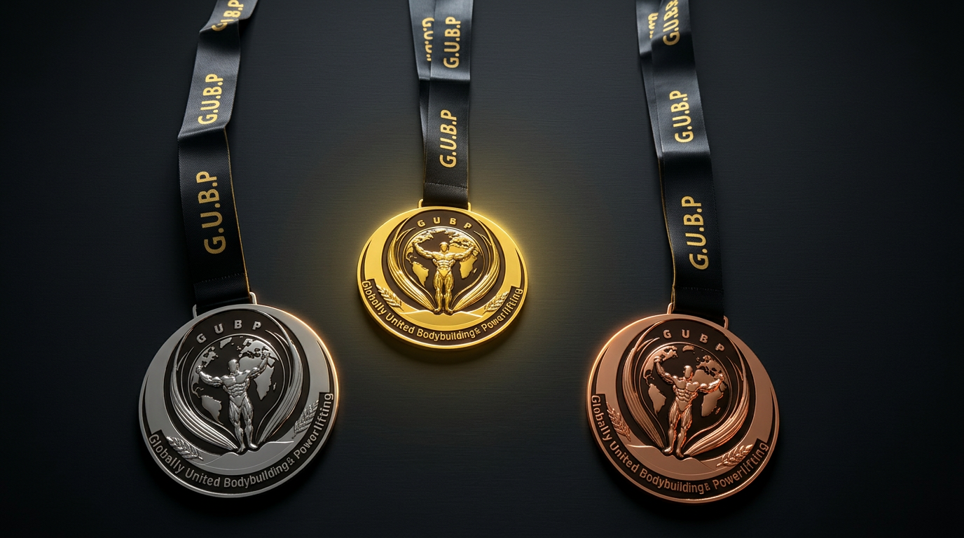 Gold, silver and bronze G.U.B.P. medals with black ribbons